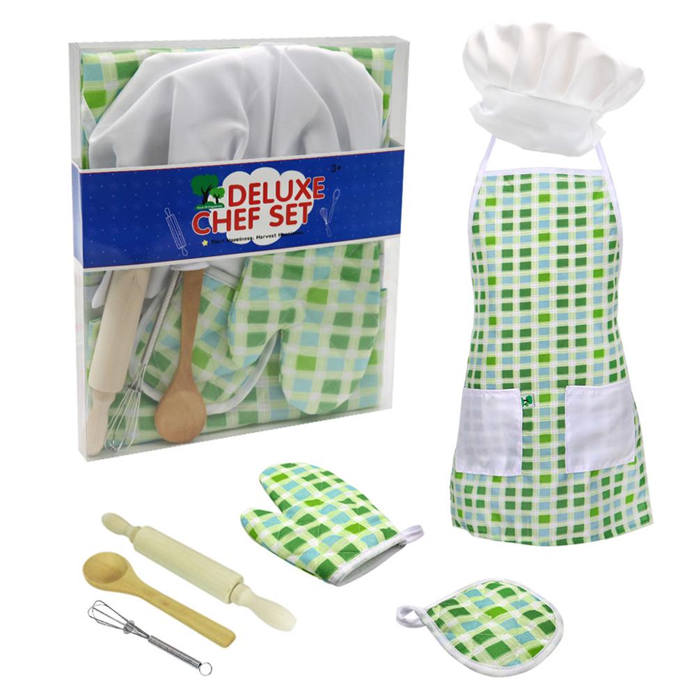 12pc børn madlavning og bagning sæt køkken deluxe kok sæt kostume foregiver rollespil kit forklæde hat dragt til 3 år gamle børn
