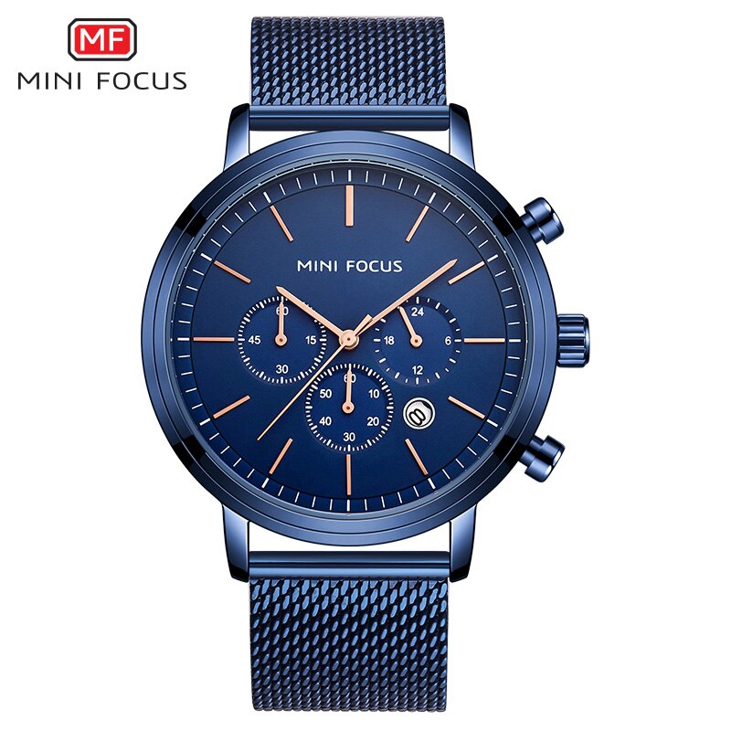 Heren Horloges met Roestvrij Staal Blauwe Top Luxe Sport Chronograaf Quartz Horloge Mannen Relogio Masculino waches: 03