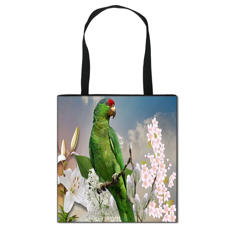 Dames schoudertas met dierenprint, papegaai, dames handtassen, grote casual tassen, dames canvas boodschappentas