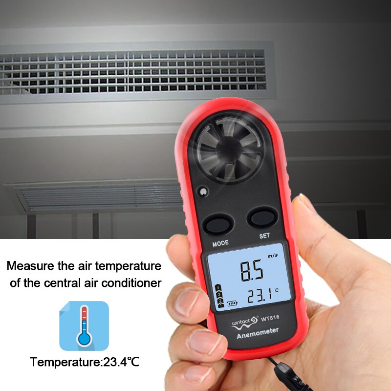 Mini Digital handheld Wind speed meter scale Anemometer Thermometer WT816 WINTACT