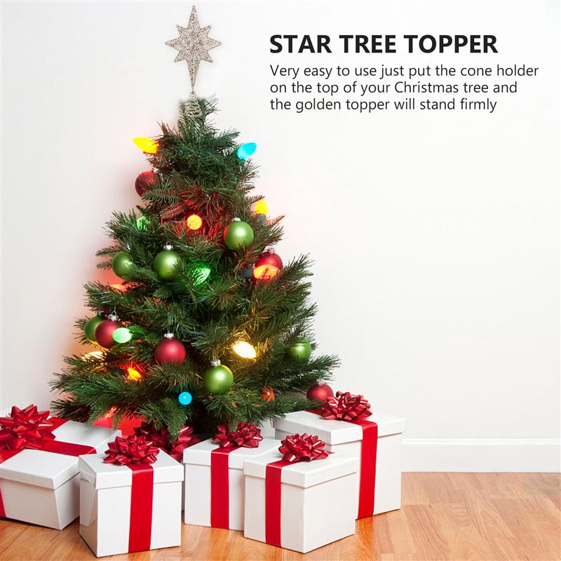 1pc jul otte spidse stjerne træ topper xmas træ ornament (champaign guld)