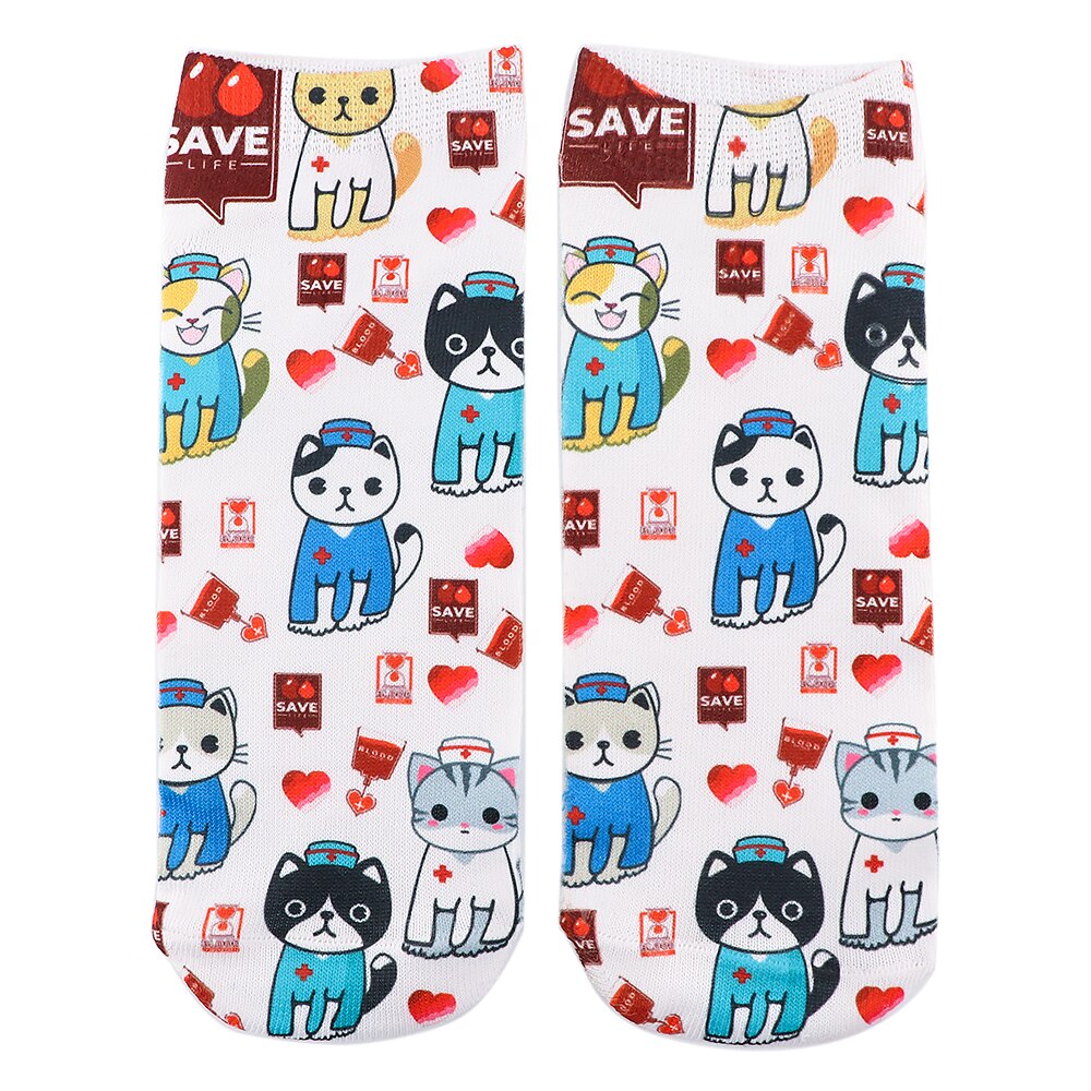 K3237 Doctor Nurse Cotton Women Socks Female Casual Socks Cartoon Cat Cute Invisible Funny Girls Ankle Sock: 5