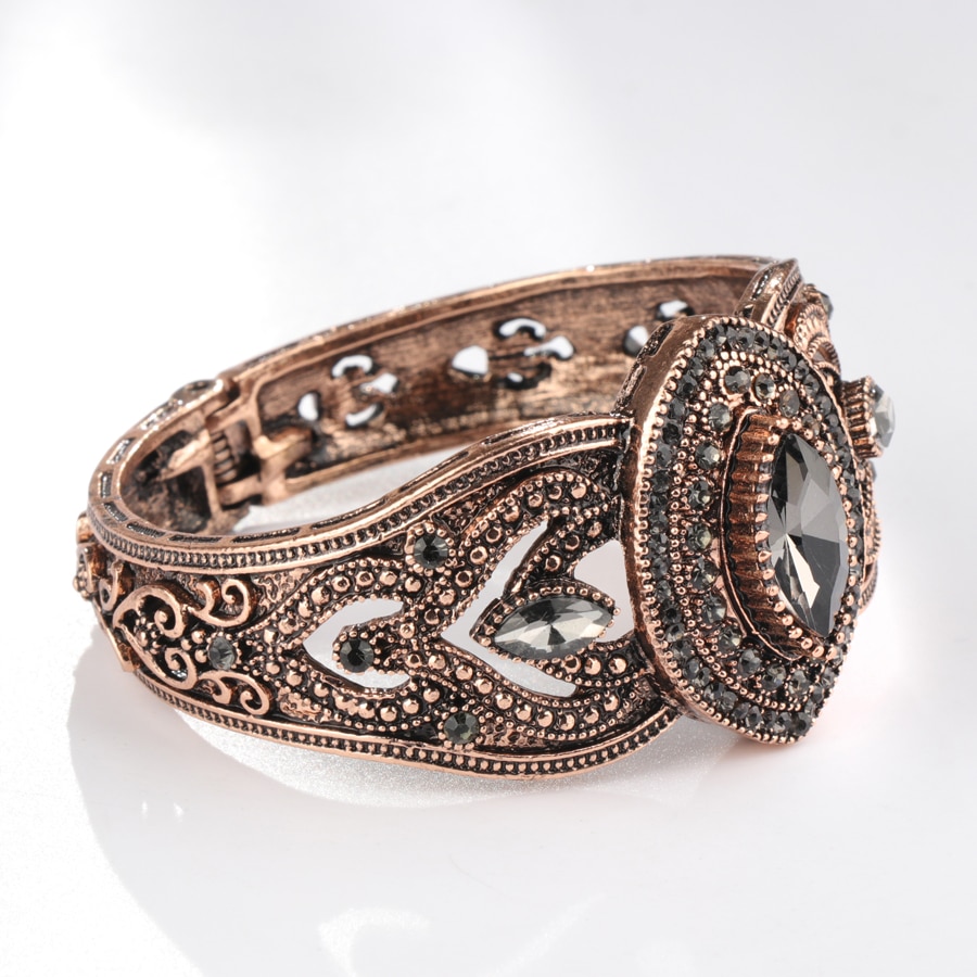 Kienl krystal blomst kvinder armring antik guld farve charme vintage manchet armbånd tyrkisk tilbehør