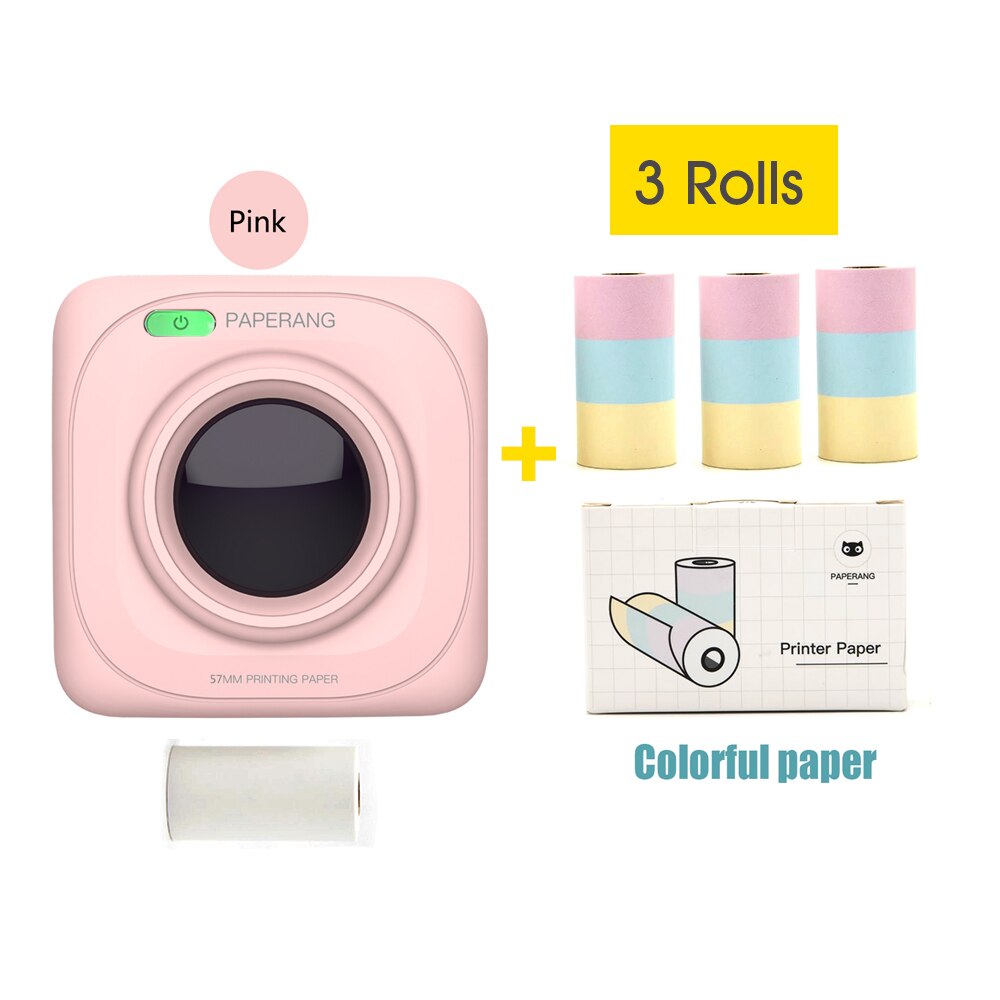 PAPERANG-Impresora térmica de bolsillo P1, dispositivo de impresión portátil, inalámbrica, BT, móvil, 200dpi, para fotos, recibos, notas, etiquetas: P-3 Rolls Colorful
