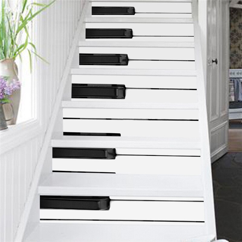 6 stücke/13 stücke Klavier Schlüssel Treppen Aufkleber Hause Dekoration Vinyl Selbst Klebe Tapete Für Wohnzimmer Kaffee Haus Treppe decals