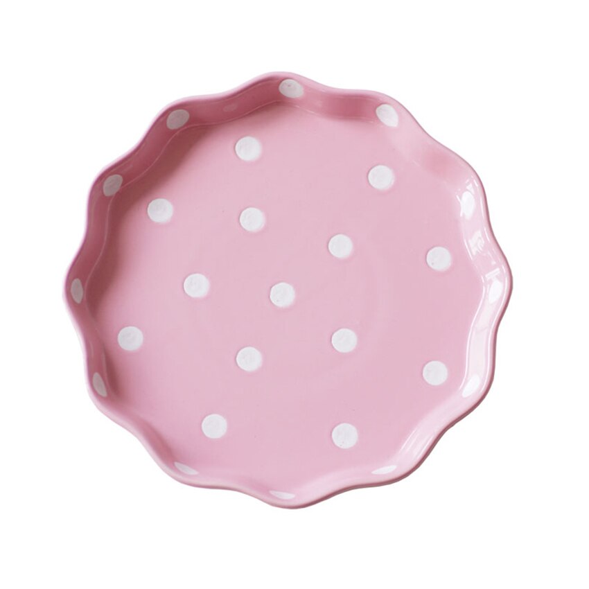 Porcelain Pie Pan, Round Pie Plate Baking Dish with Ruffled Edge Fruit Dessert Vegetable Plate Microwave Baking Plate: PINK