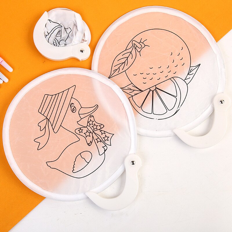 24cm foldbare bære-diy graffiti fan-legetøj til børn, der maler gammel rund vifte med stregudkast kunsthåndværk pige