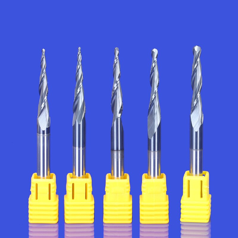 1pc HRC55 D3.175-D6mm Tapered Ball Nose End Mill Tungsten Solid Carbide Coated Tapered Cone Cnc Milling Cutter