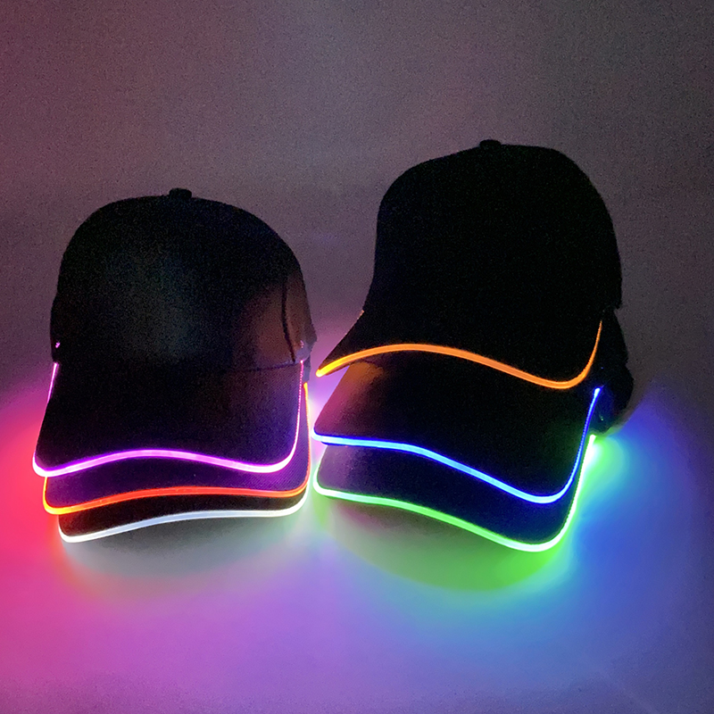 Sombrero de béisbol brillante con luz LED, gorra luminosa de Hip Hop para Rap, DJ, baile, club nocturno, Bar, accesorios de , suministros de sombrero de hip hop de neón