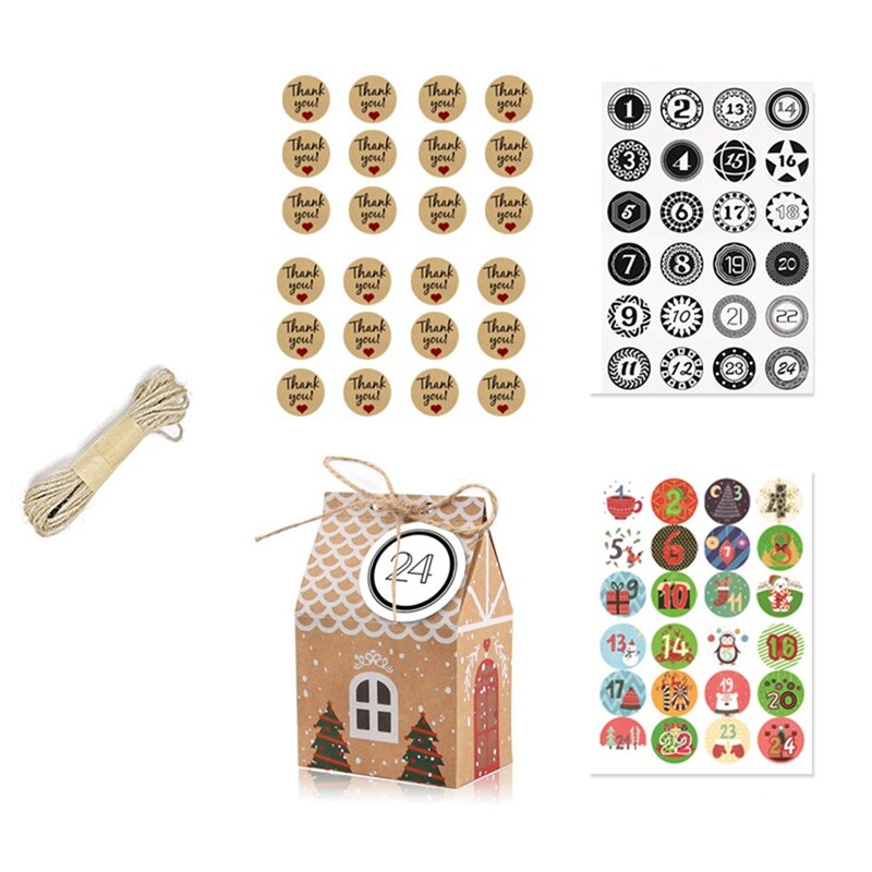 24er- set weihnachtshaus-verpackungsboxen, süßigkeitentüten mit kordeln, weihnachtskekstüten, gastgeschenke für geburtstage, hochzeiten und partys