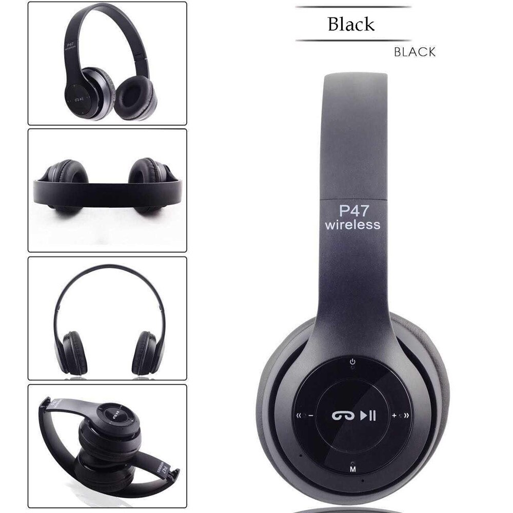 Auriculares inalámbricos con Bluetooth 5,0, cascos estéreo para música, casco auriculares plegables para videojuegos, teléfono, PC, tableta, , novedad: Negro