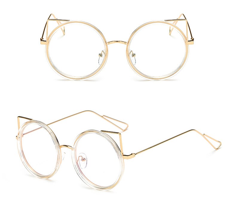 Cute Cat Ears Prescription Metal Round Shape Women Eyeglass Frames Glasses Trendy Clear Women's Myopia Eyeglasses with Frame: 5