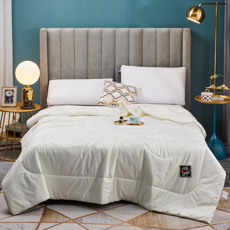 Sommer-steppdecke, einfarbig weiß, Polyester, klimaanlagen-bettdecke, blaue decke, eisseiden-bettüberwurf, heimtextilien , 150*200 200*230: 200 x 230cm / Hellblau
