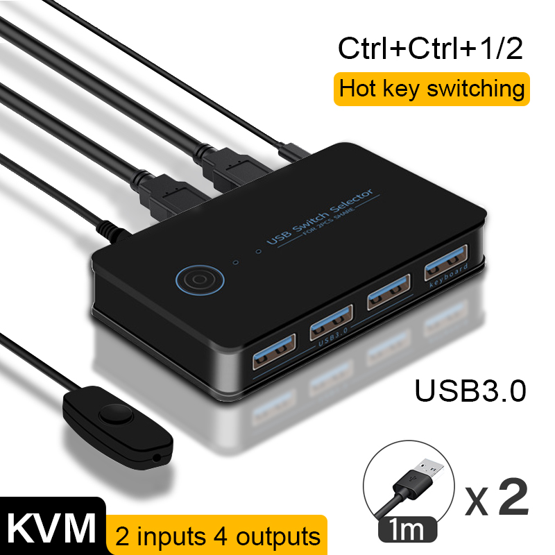KVM USB 3,0 interruptor Hotkey 2 en 4 salida USB Hub interruptor de tecla de acceso directo para teclado ratón impresora controlador compartido USB KVM: Azul cielo