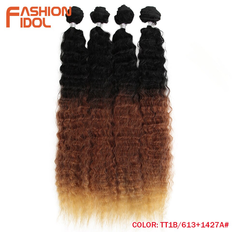 MODA ÍDOLO Onda Solta Feixes de Cabelo Encaracolado 4 Pçs/lote 26 Polegada Feixes de Cabelo Tecer Ombre 613 Branco Suave Sintético da Extensão Do Cabelo Longo: TT1B-613-1427A