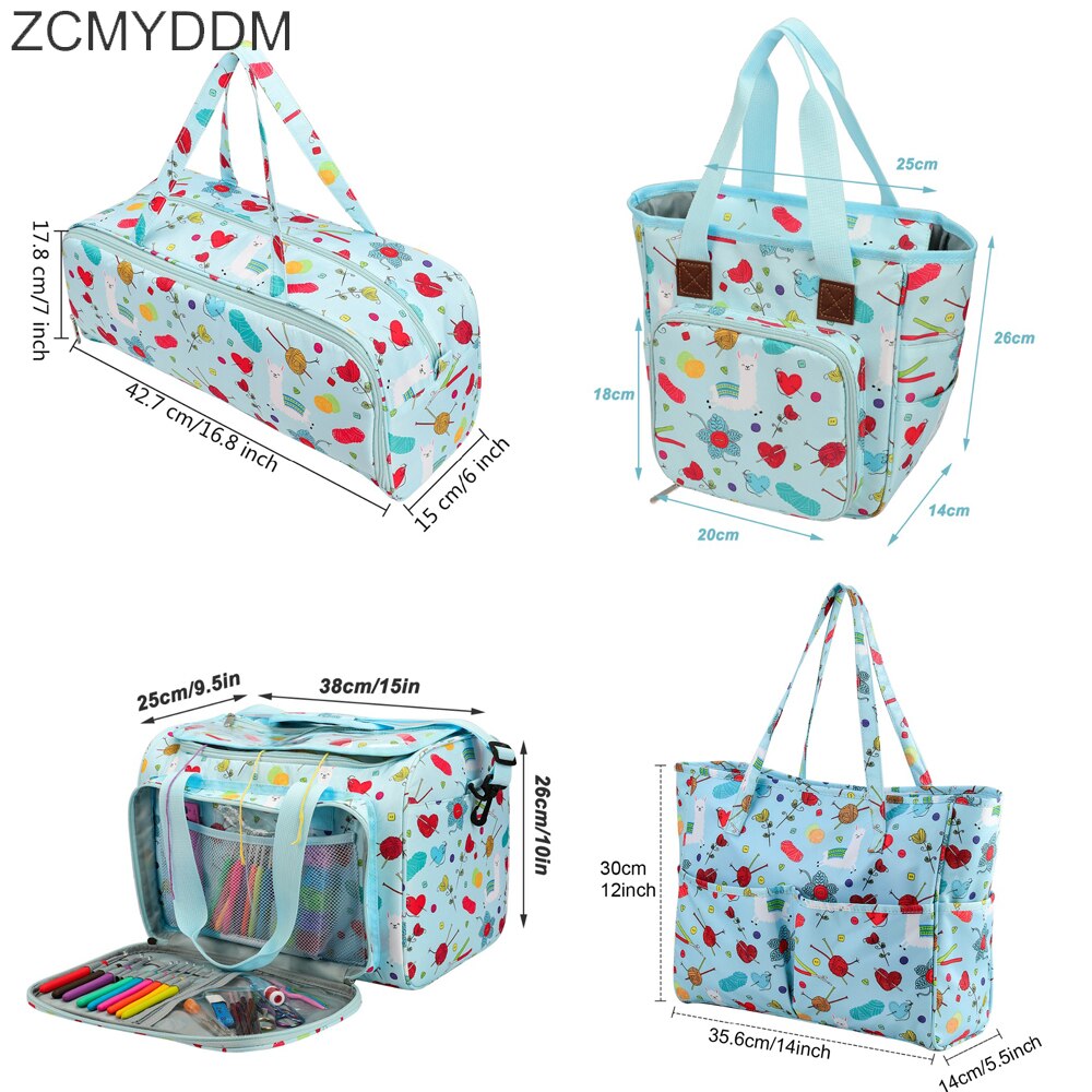 ZCMYDDM Print Knitting Storage Bag Yarn Tote Organizer with Inner Divider DIY Household Organizer Knitting Needle Bag