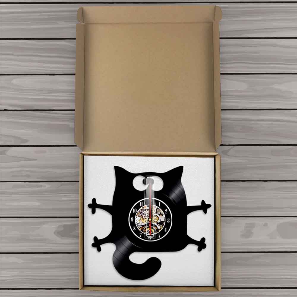 Cat Meow Wall Clock Funny Black Cat Home Decor Modern Vinyl Record Wall Clock Kitten Decorative Clock For Kitty Cat Lovers