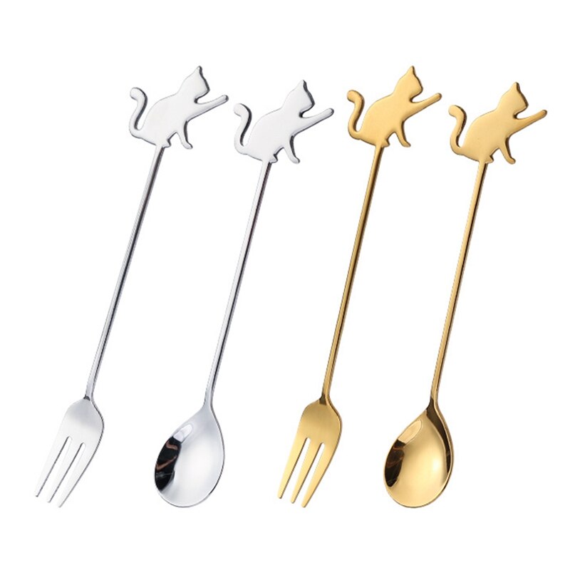 304 Stainless Steel Cat Fish Coffee Spoon Stirring Spoon Cute Dessert Milk Tea Spoon Household Kitchen Coffee Stirring Tableware