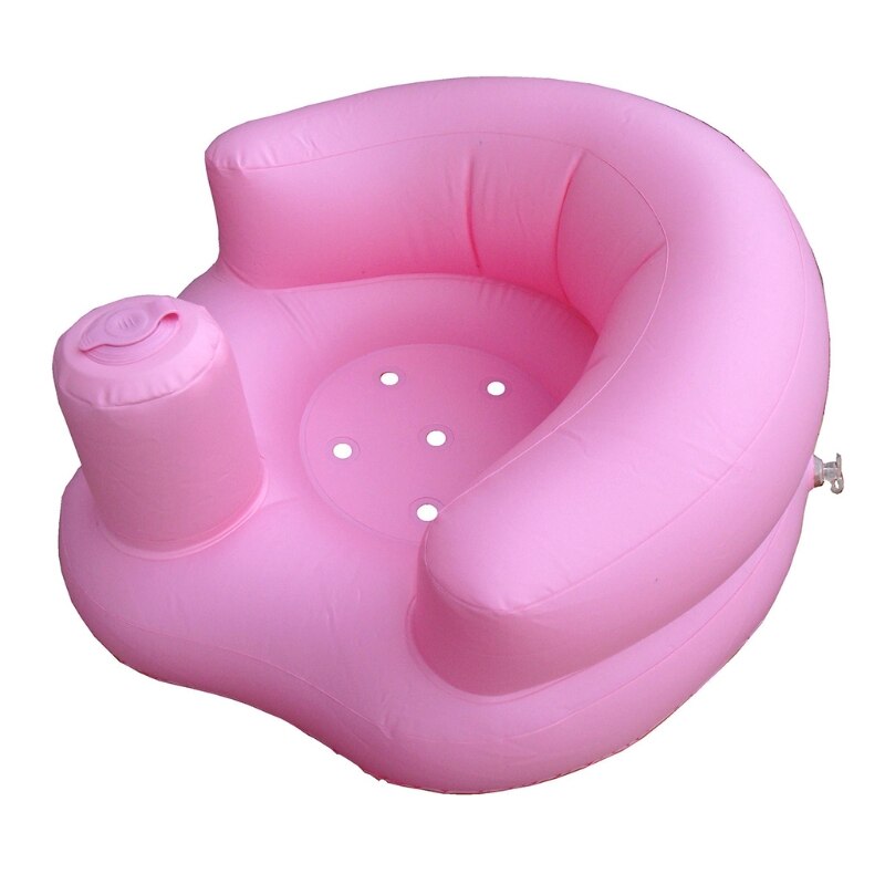 Portable Baby Learning Seat Inflatable Bath Chair PVC Sofa Shower Stool for Play P31B: PINK