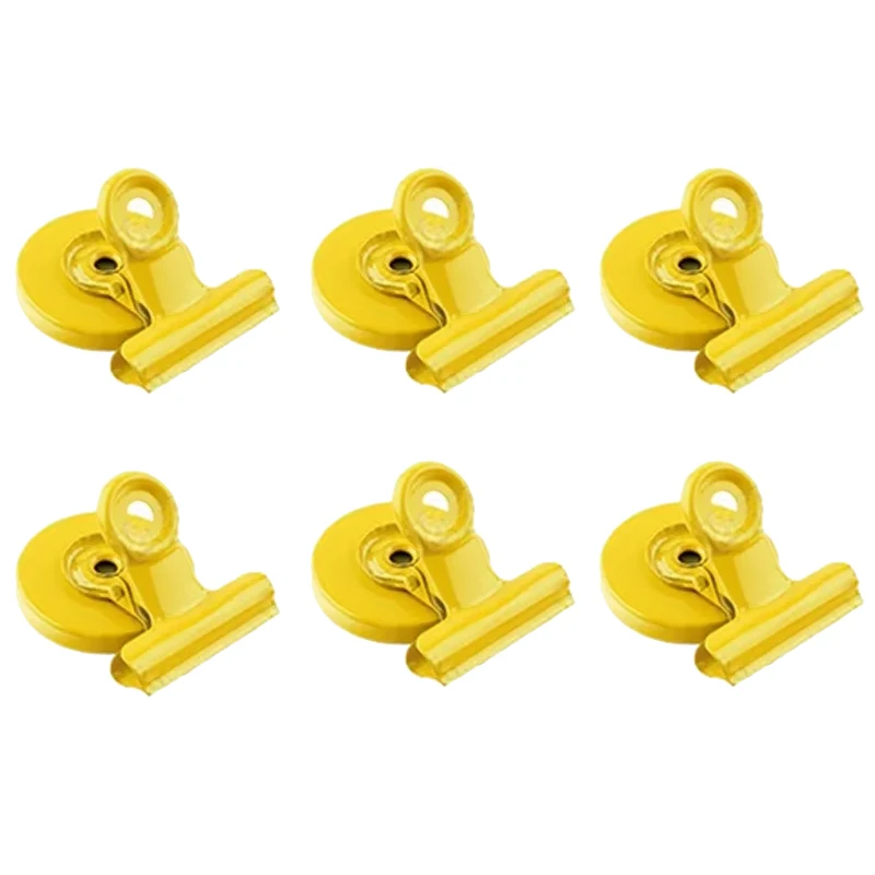 Imanes para nevera, Clips magnéticos de alta resistencia, sujetadores de papel para exhibición de lista detallada en el hogar, la oficina y la enseñanza, 6 uds.: YELLOW