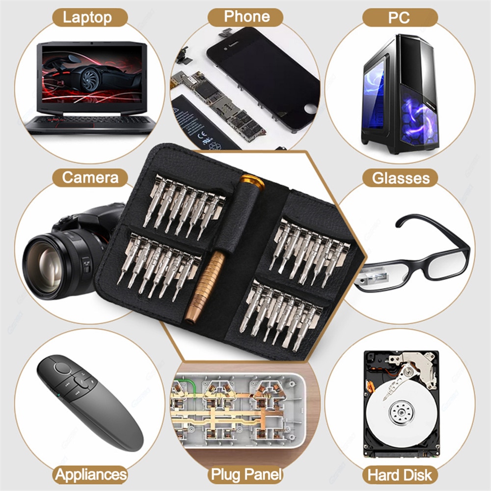 39 in-in -1 smartphone reparatieset met gereedschap voor het openen van het scherm, 25 in-in -1 torx-schroevendraaierset, gereedschapsset voor apple macbook pro en laptopreparatie