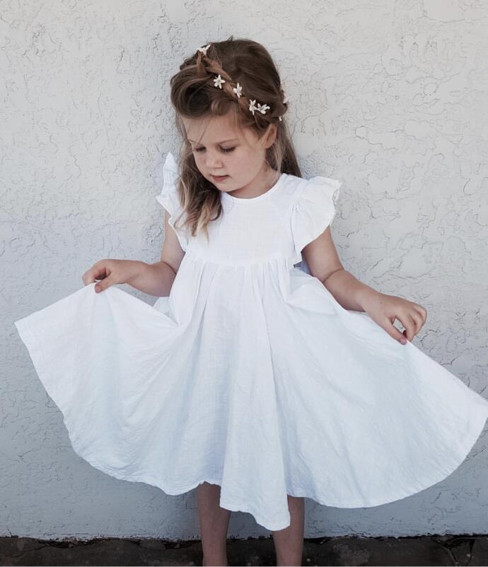 Ins Europa y América, blusa para niños y niñas, vestido de princesa de lino con volantes, ropa de verano a la