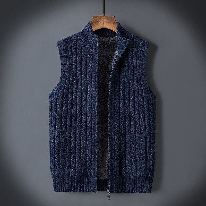Dikke winterjas herenvest fleece vesten warme staande kraag vest vest mouwloos bovenkleding jas herenkleding: Marineblauw / Ik
