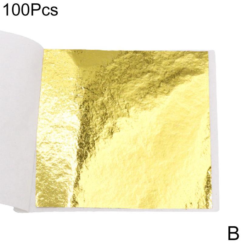 100X Gold/Silver/Copper Foil Double Sided Paper Decoration Paper Gilding DIY Crafts cm Sheets Decor 9*9 Leaf Leaves O9S2: K gold