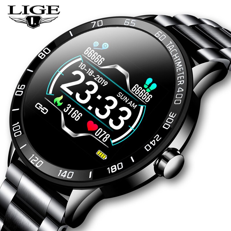 Luik Stalen Riem Smart Horloge Mannen Hartslag Bloeddruk Gezondheid Monitoring Sport Waterdichte Smartwatch Fitness Tracker + Box