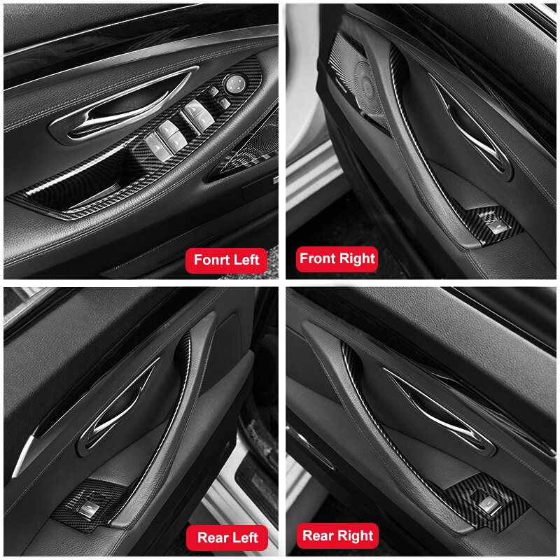 7Pc/Set Left Hand Drive LHD For BMW 5 Series F10 F11 F18 10-17 Carbon Fiber Car Interior Inner Door Handle Panel Pull Trim Cover