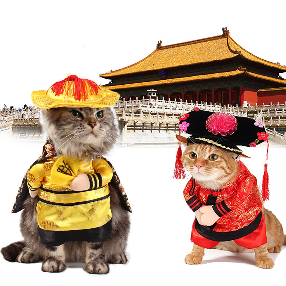 Sjovt kat kostume qing-dynastiet kinesisk kejser cosplay tøj til hunde halloween xmas kæledyr beklædning