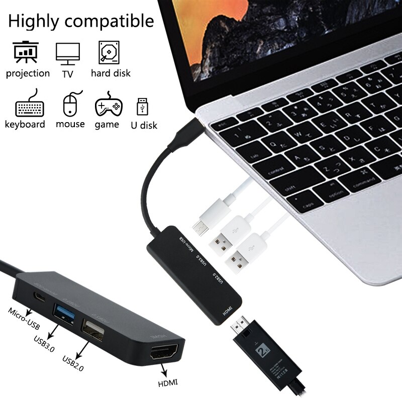 Hub Tpye-C To Micro-Usb 3.0 2.0 Hdmi Thunderbolt 4 Port Splitter Adapter Compatible For Macbook Pro Samsung Galaxy S9/S8/Note