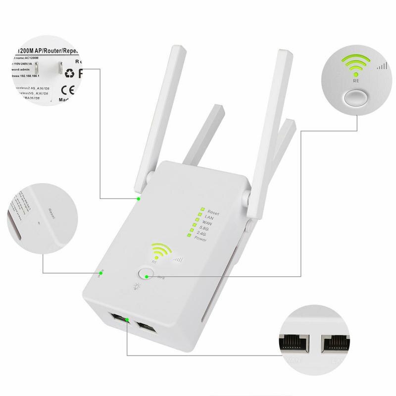 Wireless Wifi Repeater Range Extender Router Wi-Fi Signal Amplifier 867Mbps WiFi Booster 2.4G/5G Wi-Fi Signal Amplifier Repeater