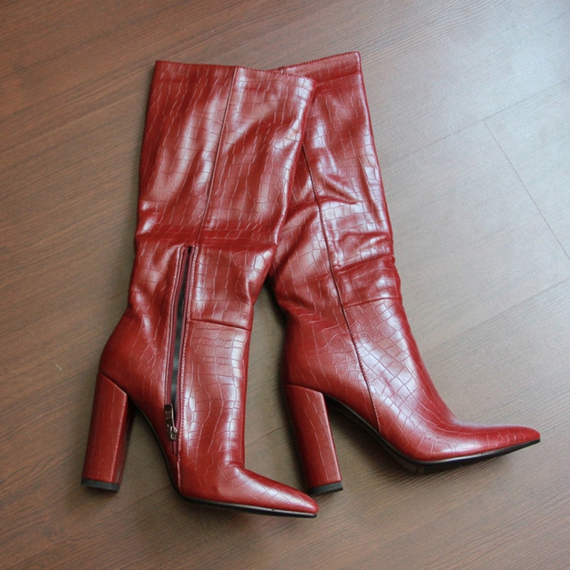 Meotina Knie-Hoge Laarzen Vrouwen Schoenen Wees Teen Dikke Hakken Lange Laarzen Rits Super Hoge Hak Mode Dame Laarzen winter Beige 43