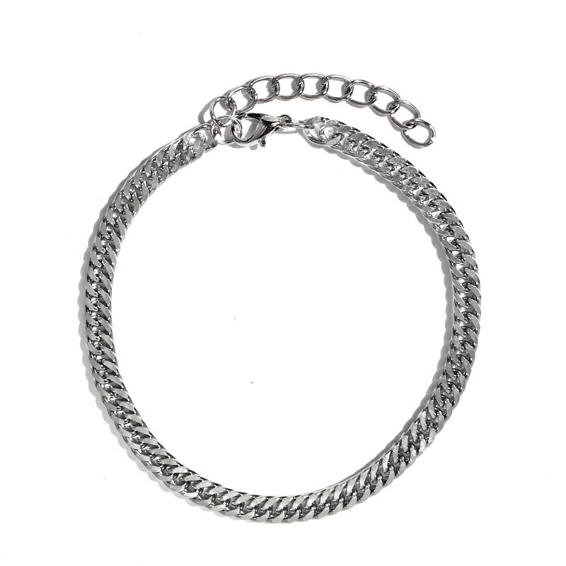 Flatfoosie Stainless Steel Anklet Bracelet For Women Silver Color Twist Chain Anklet Personality Jewelry: 000409SL