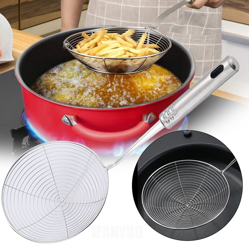 Espumadera de acero inoxidable, cucharón colador sólido, utensilio de cocina de acero inoxidable, herramienta para patatas fritas, pescado, utensilio de cocina para freír