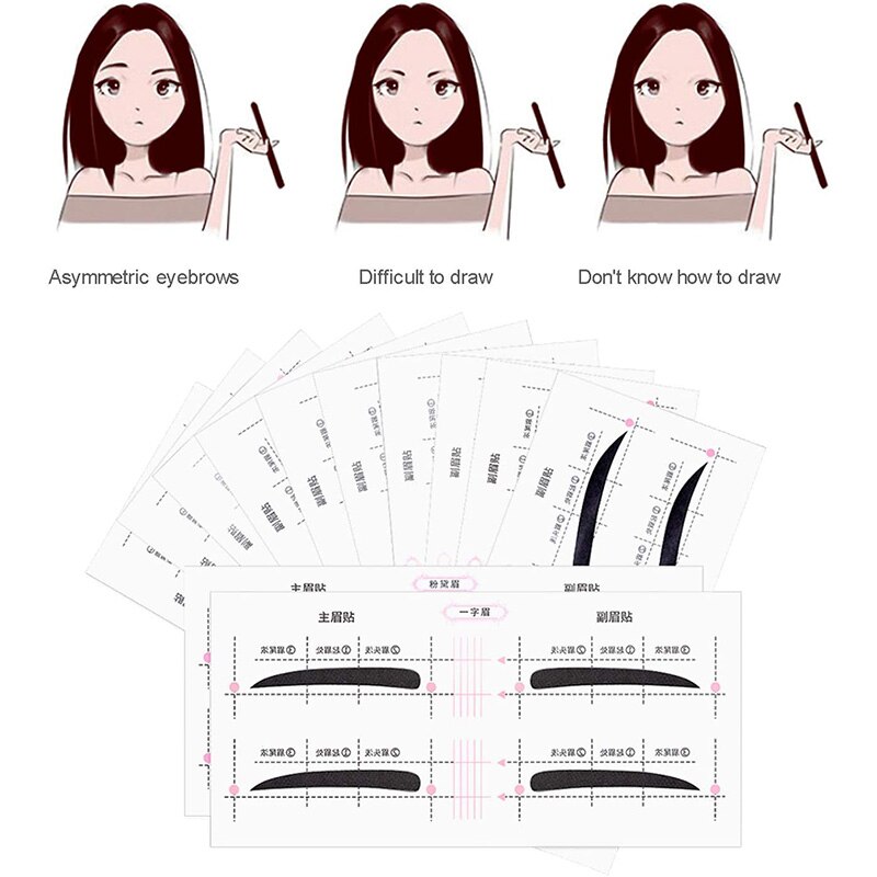 24 paires sourcil pochoir carte modèle sourcil autocollant outil dessiner parfait sourcils