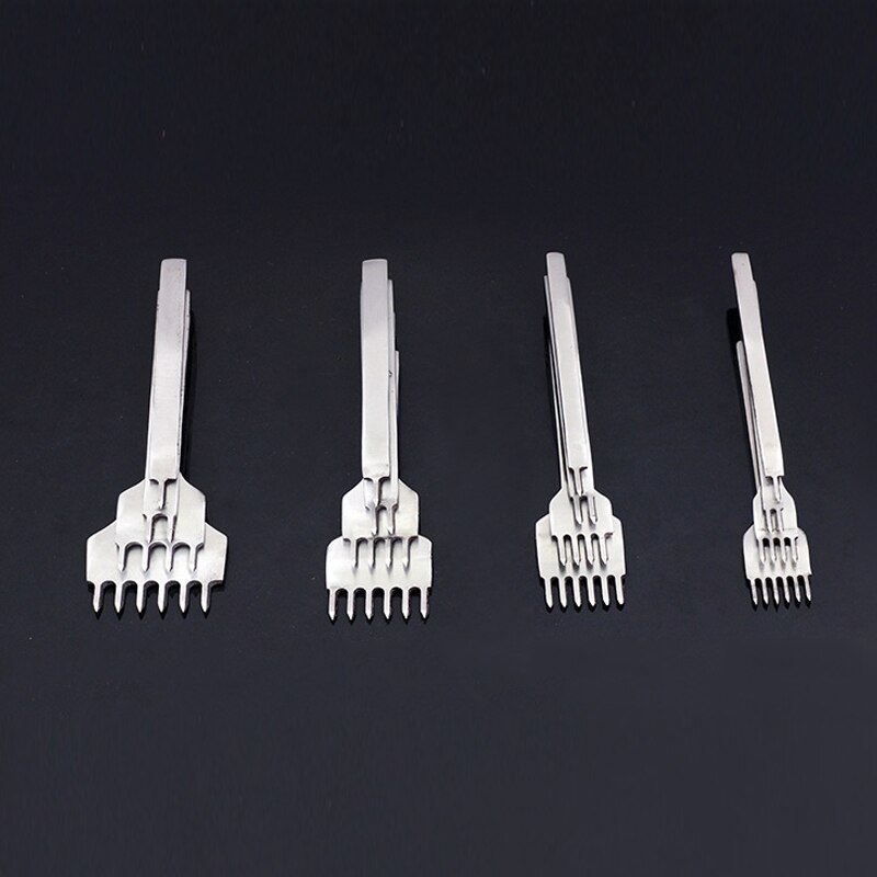 Juego de Herramientas de acero inoxidable para artesanía de cuero, cincel de costura de 3mm/4mm/5mm/6mm, 1 + 2 + 3 + 6 agujeros, 4 unids/set