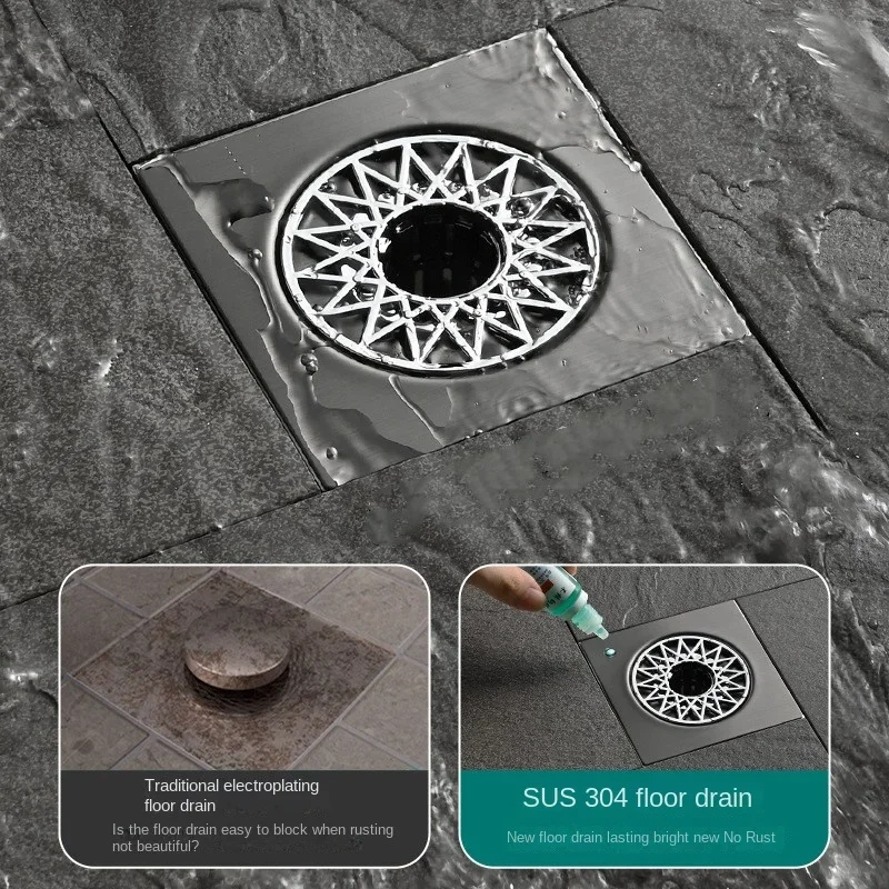 Desagüe de suelo de ducha cuadrado de acero inoxidable con cubierta de filtro extraíble, escurridor de bañera, rejilla de residuos para accesorios de cocina y baño