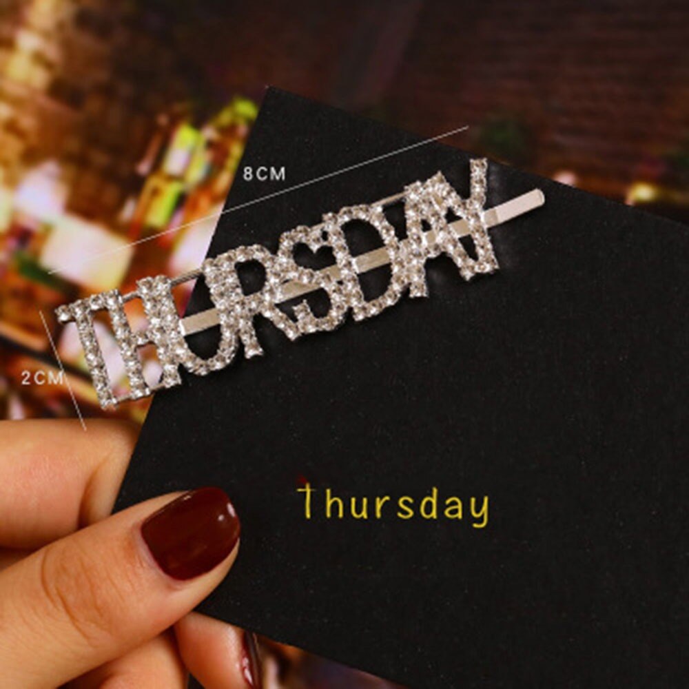 1Pc Woord Clip Parel Haaraccessoires Engels Week Brief Haarspeld Strass Zilveren Diamanten Liu Seaside Clip: 4