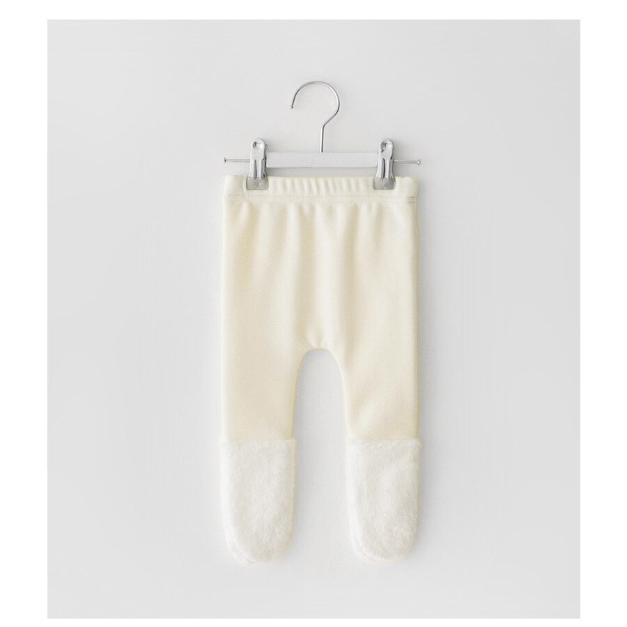 Koodykids babybukser efterår baby legging baby pige dreng leggings sokker fløjl tilføjet fødder bukser vinter 0-1 år: Beige / 6m