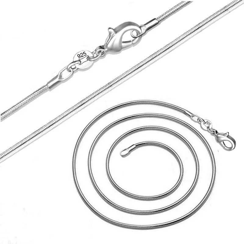 collar fino de plata de ley 925 para mujer, joyería de plata de , cadena de serpiente, collar de 1mm 16 18 20 22 24"