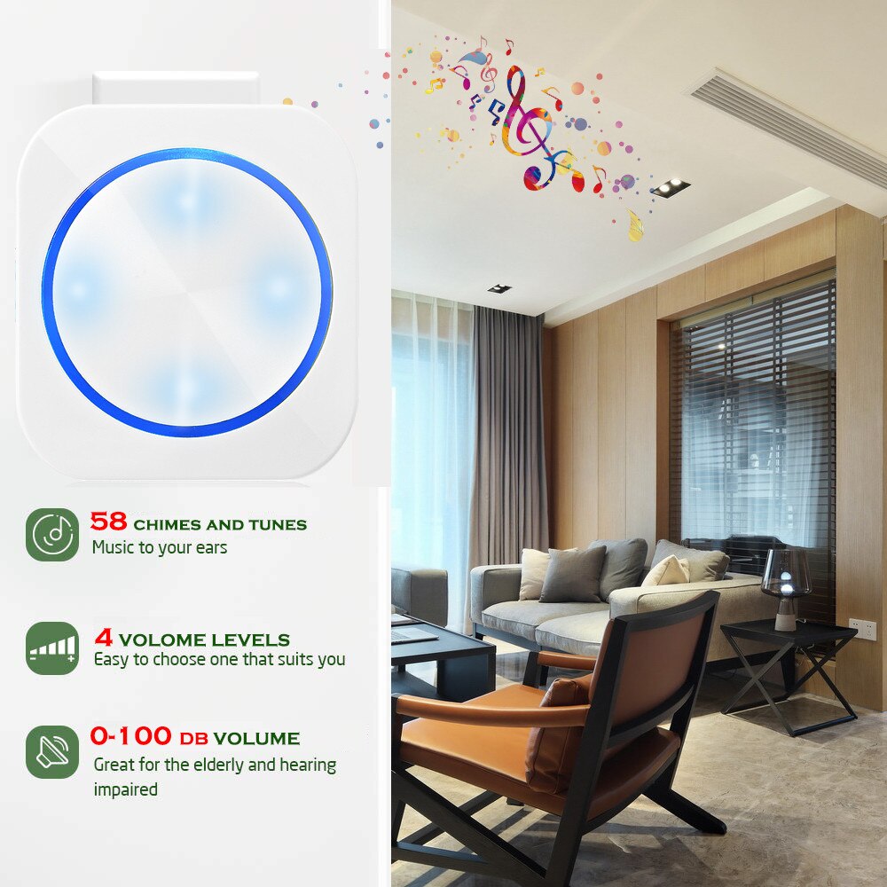 SMATRUL self powered Waterproof Wireless DoorBell Cordless Door Bell ring night light no battery EU plug home button Receiver