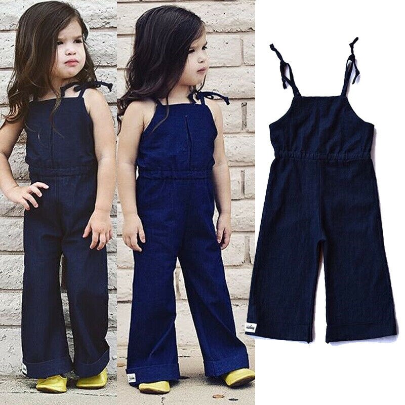 1-7Y Bambino Del Bambino Dei Bambini Del Bambino Della Ragazza Tute E Salopette Strap Backless Sleeveless Del Denim Bib Campana Pantaloni di Fondo Del Pagliaccetto Della Tuta Vestiti Vestiti Vestiti Del Bambino