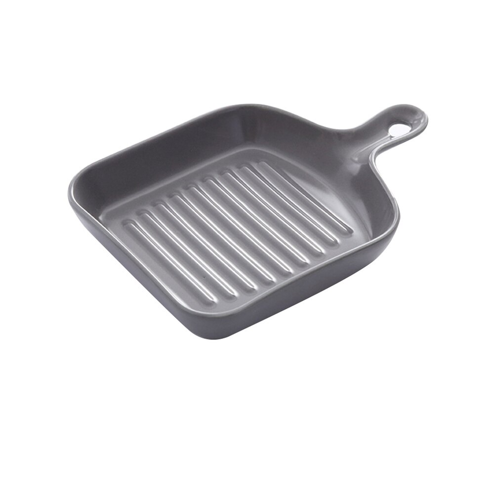 Square Grill Plate Non Stick Coating Resuable Dish Drying Tray Food Transfer with Short Handle (Black): Grey