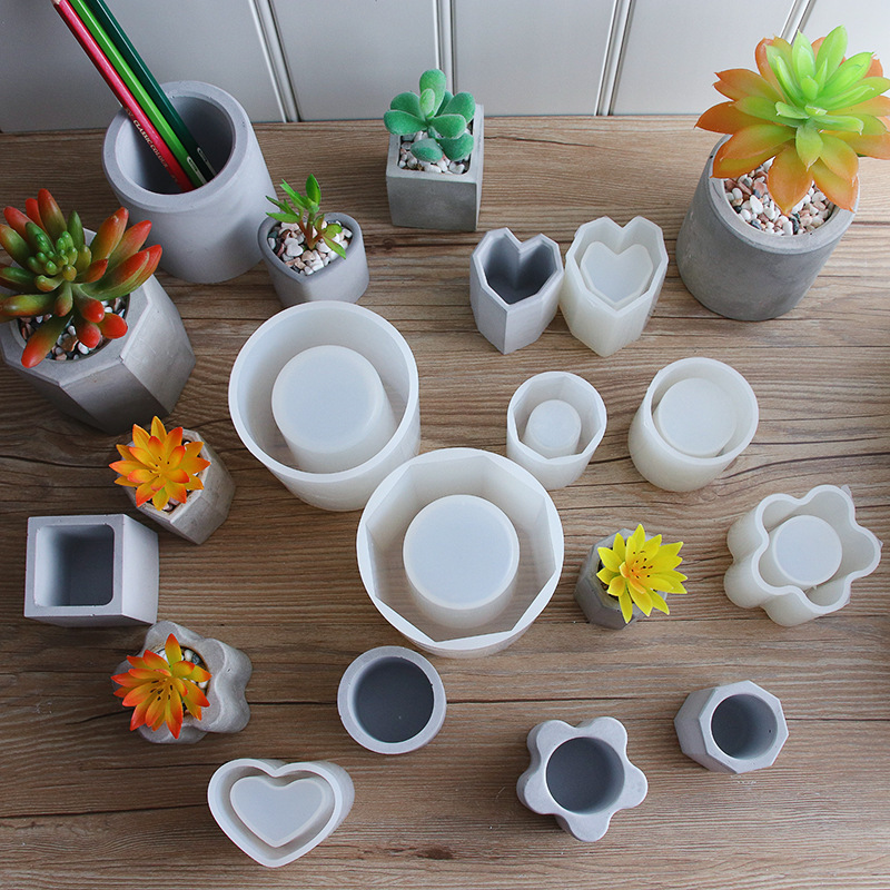 DIY Crystal Cement Mold Making Succulent Plant Flower Pot Resin Mold for Garden Planter Candle Pen Holder Crafts Base Home Decor