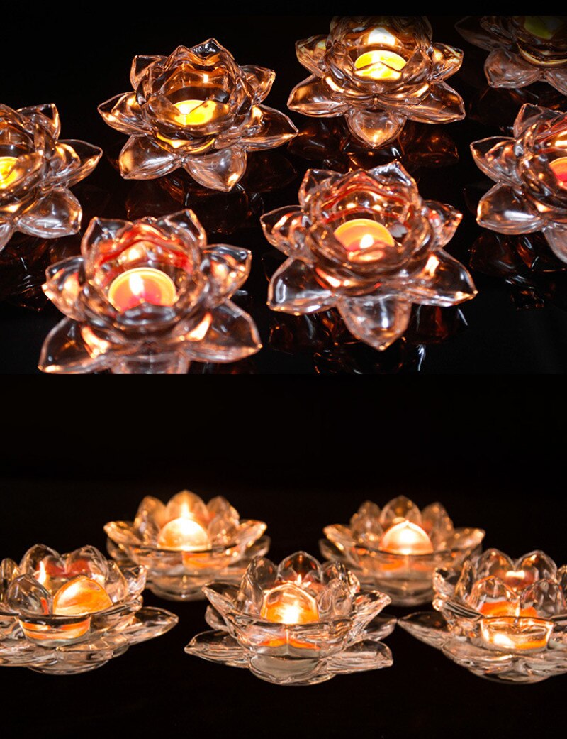 Kandelaar boterlamp boeddhistische tempelbenodigdheden grote zesbladige lotus kleurrijk kristalglas voor boeddhalicht kandelaar