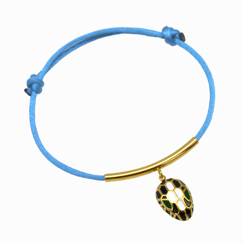 Pulsera de cuerda con cabeza de serpiente esmaltada para mujer, clásico, Color dorado, acero inoxidable, ajustable, accesorios de pulsera DIY: Cobalto violeta