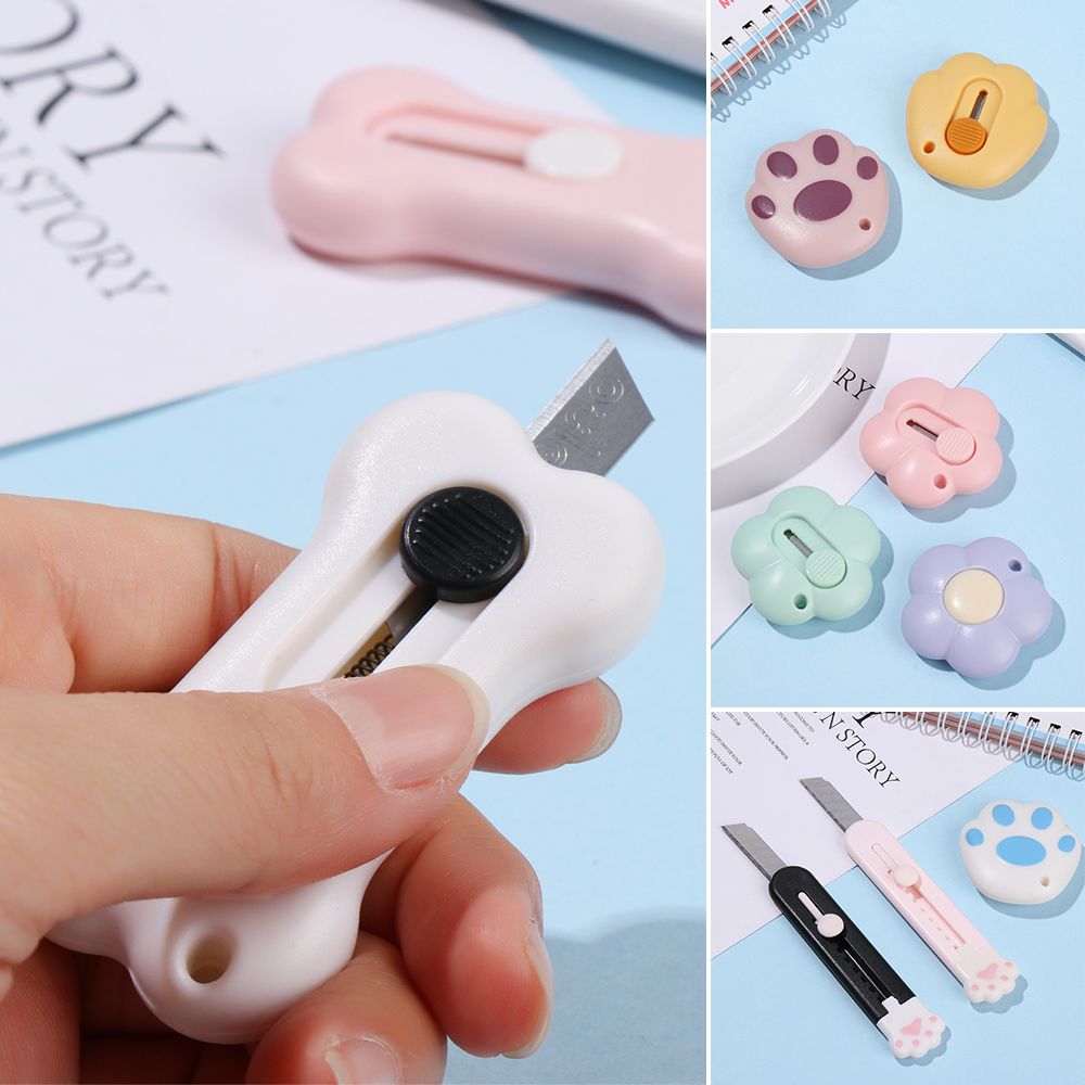 Mini cuchillo utilitario portátil con forma de pata de gato rosa, cortador retráctil, abridor de sobres, herramienta de corte de papel, suministros escolares y de oficina, 1 unidad