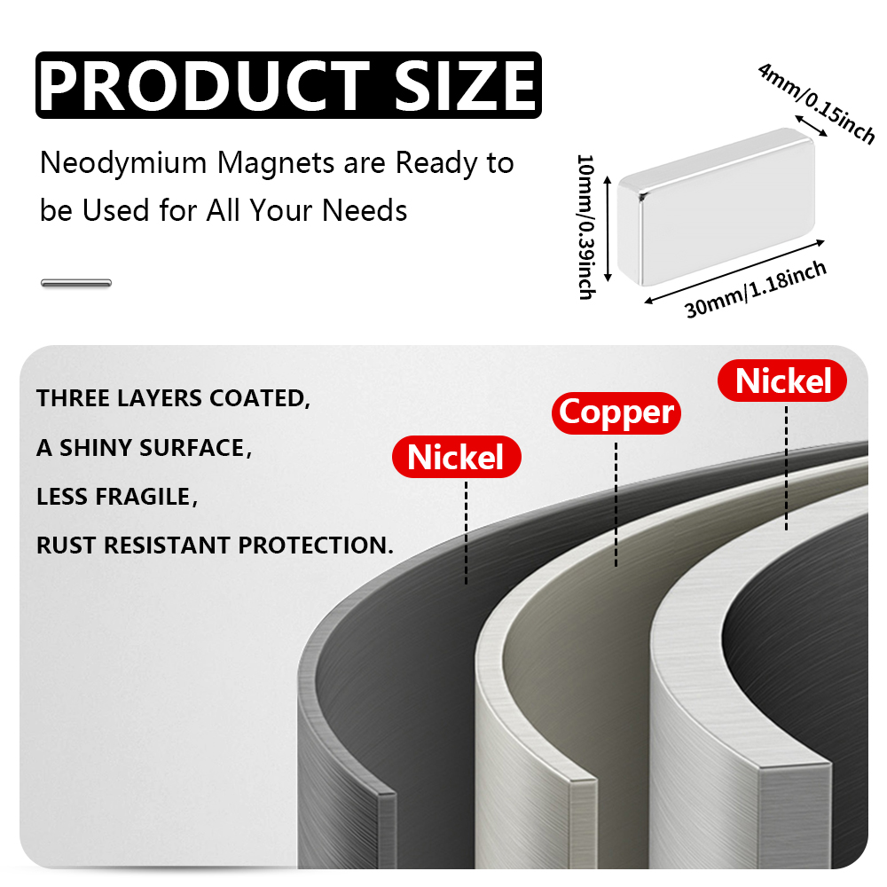 2 ~ 100 Stück 30 x 10 x 4 mm leistungsstarker Magnetblock für Kühlschrank, DIY-Projekte, Wissenschaft und Büro, Kühlschrankmagnet